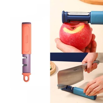 2 in 1 Stainless Steel Peeler Tungsten Steel Sharpener(Orange)