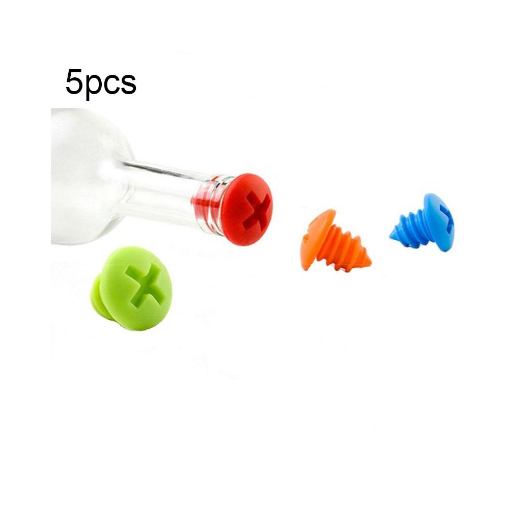 5pcs Screw Shape Red Wine Preservation Silicone Bottle Stopper Random Colour Delivery