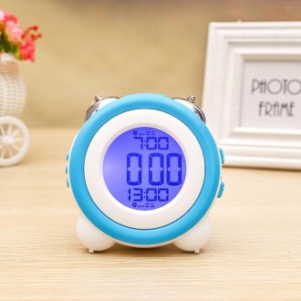 0705 Big Volume Simple Three-Dimensional LED Alarm Clock Mute Luminous Electronic Clock(Light Blue)