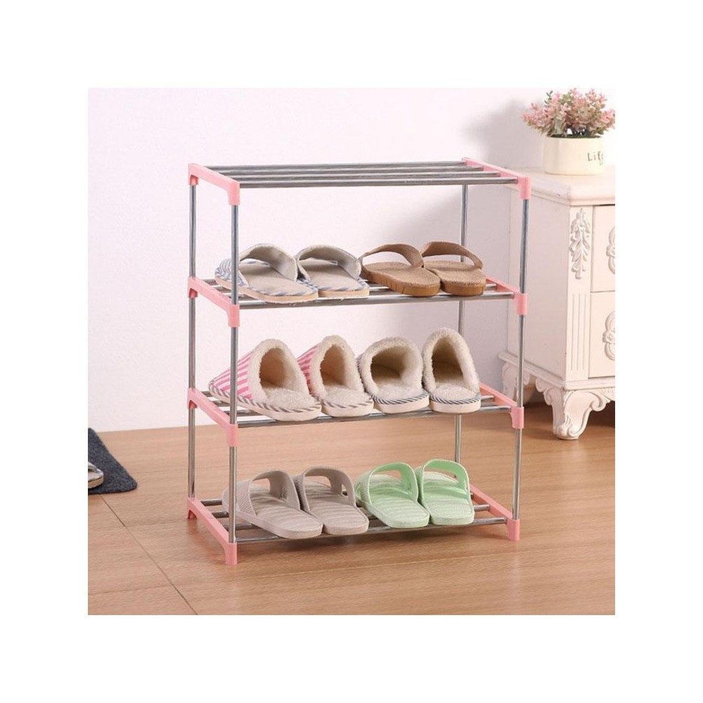 Household Multifunctional Four-layer Stainless Steel Shoe Rack Storage Shelf(Pink)