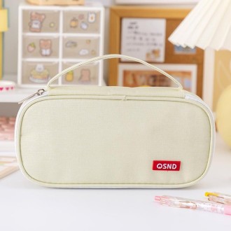 QSND WJLBD0004 Large Capacity Multi-layer Handheld Pen Bag Stationery Storage Bag(Beige)