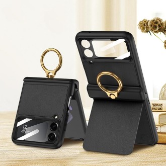 For Samsung Galaxy Z Flip4 GKK Magnetic Fold Hinge Full Coverage Phone Case with Ring Holder(Black)