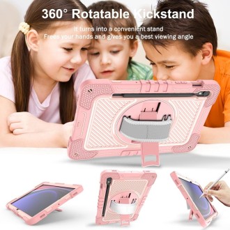 For Samsung Galaxy Tab S9 360 Degree Rotation PC Contrast Silicone Tablet Case(Rose Gold)