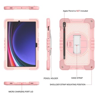 For Samsung Galaxy Tab S9 360 Degree Rotation PC Contrast Silicone Tablet Case(Rose Gold)