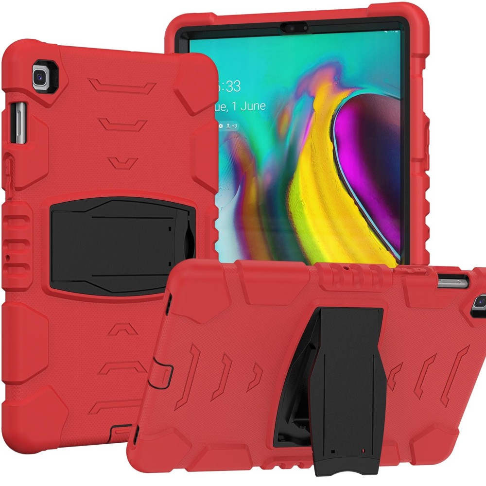 3-Layer Protection Screen Frame + PC + Silicone Shockproof Combination Case with Holder For Samsung Galaxy Tab S5e T720(Red+Blac