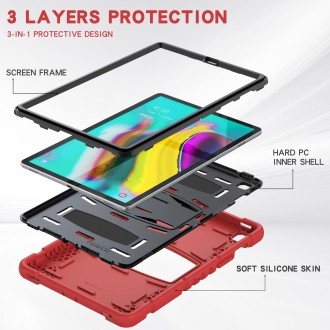 3-Layer Protection Screen Frame + PC + Silicone Shockproof Combination Case with Holder For Samsung Galaxy Tab S5e T720(Red+Blac