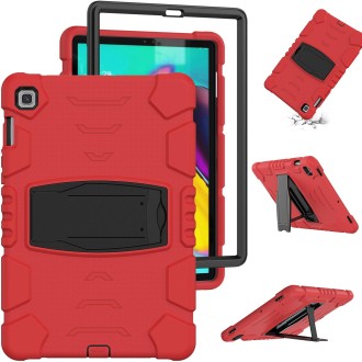 3-Layer Protection Screen Frame + PC + Silicone Shockproof Combination Case with Holder For Samsung Galaxy Tab S5e T720(Red+Blac