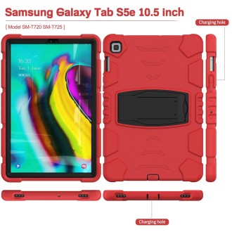 3-Layer Protection Screen Frame + PC + Silicone Shockproof Combination Case with Holder For Samsung Galaxy Tab S5e T720(Red+Blac