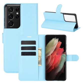 For Samsung Galaxy S21 Ultra 5G Litchi Texture Horizontal Flip Protective Case with Holder & Card Slots & Wallet(Blue)