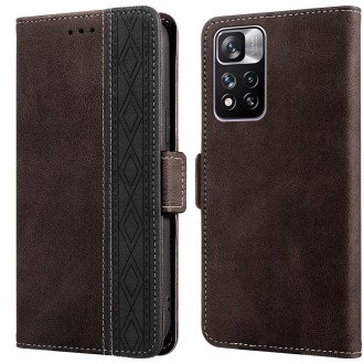 For Xiaomi Redmi Note 11 Pro Stitching Side-Magnetic RFID Leather Phone Case(Coffee)