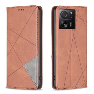 For Xiaomi 13T / 13T Pro / Redmi K60 Ultra Rhombus Texture Magnetic Leather Phone Case(Brown)