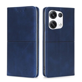 For OPPO Reno8 Pro+ 5G Cow Texture Magnetic Horizontal Flip Leather Phone Case(Blue)