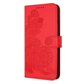 For OPPO Reno8 Pro Datura Flower Embossed Flip Leather Phone Case(Red)