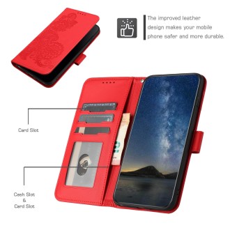 For OPPO Reno8 Pro Datura Flower Embossed Flip Leather Phone Case(Red)