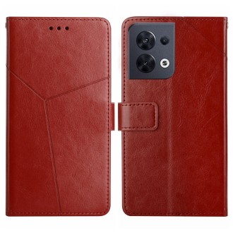 For OPPO Reno8 5G HT01 Y-shaped Pattern Flip Leather Phone Case(Brown)