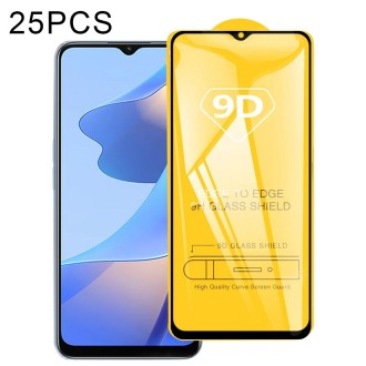 For OPPO A16 / A16S 25 PCS 9D Full Glue Full Screen Tempered Glass Film