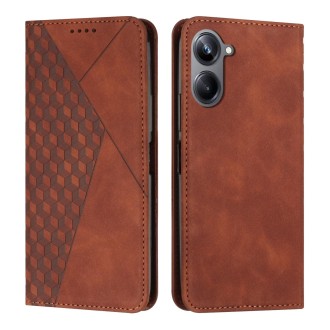 For Realme 10 Pro Diamond Splicing Skin Feel Magnetic Leather Phone Case(Brown)