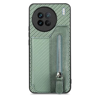 For vivo X90 Carbon Fiber Horizontal Flip Zipper Wallet Phone Case(Green)