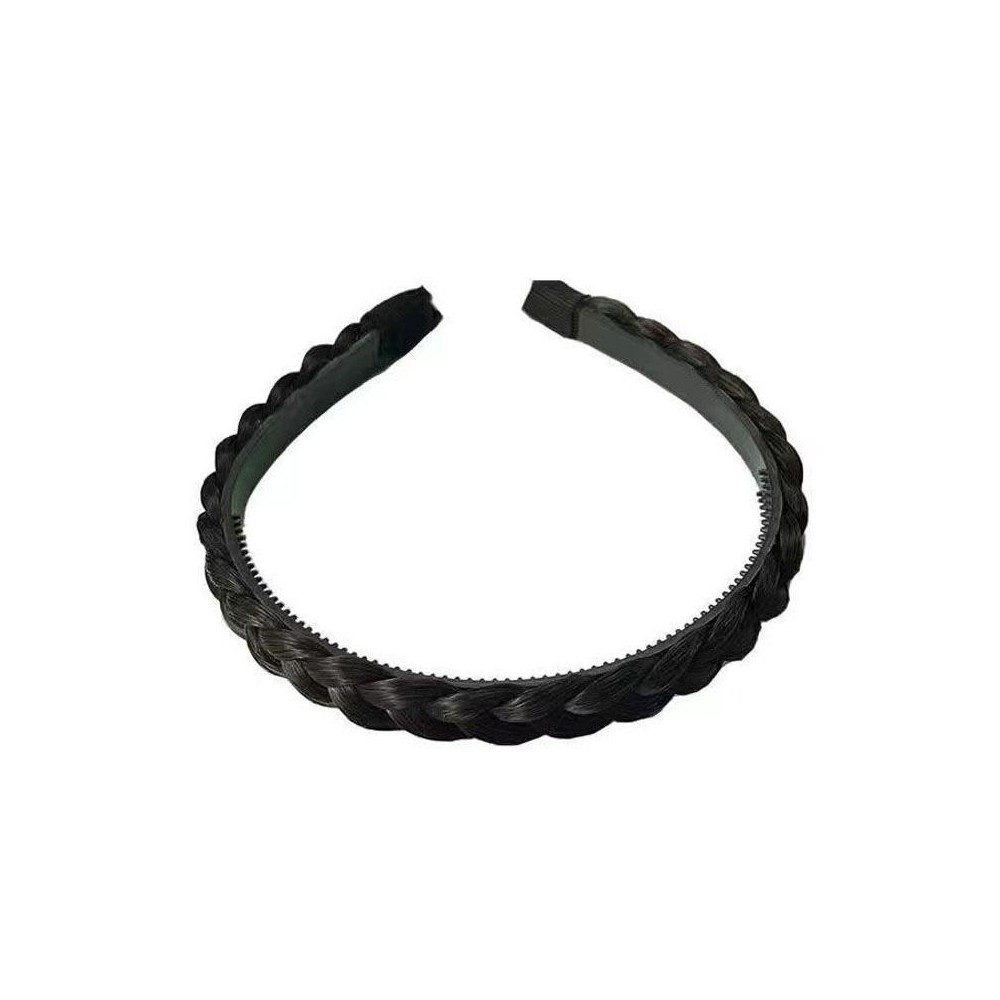 Wide-Brimmed Twisted Braid Hoops Wig Non-Slip Hair Accessories, Color: 1.8cm-Natural Black