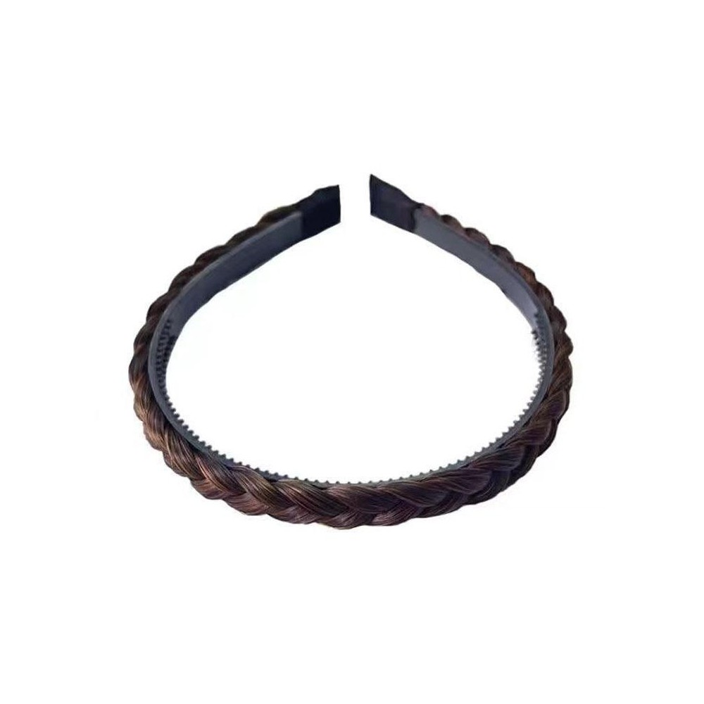 Wide-Brimmed Twisted Braid Hoops Wig Non-Slip Hair Accessories, Color: 1.5cm-Deep Brown