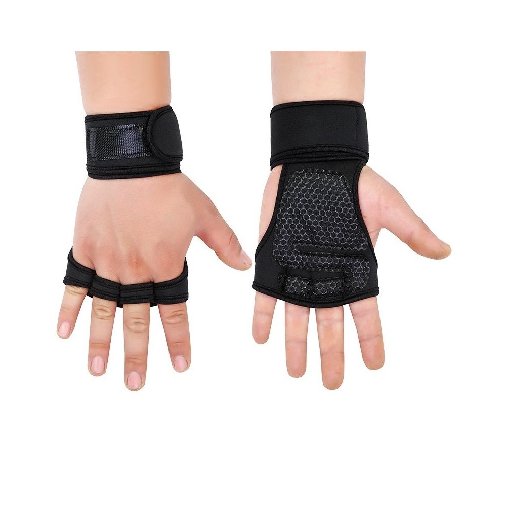 M Weightlifting Dumbbell Horizontal Bar Anti-cocoon Anti-slip Wrist Fitness Four-finger Gloves(Black)