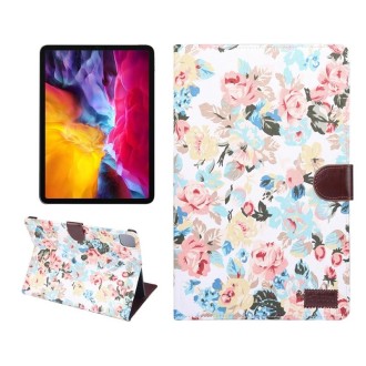 For iPad Pro 11 inch 2020 / 2021 PC + Left And Right Flowering Cloth Holster Wallet Card Holder With Dormancy(White Flower)