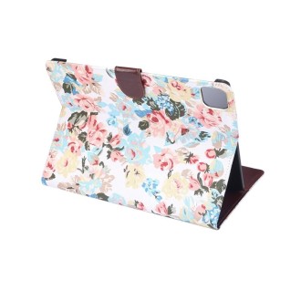 For iPad Pro 11 inch 2020 / 2021 PC + Left And Right Flowering Cloth Holster Wallet Card Holder With Dormancy(White Flower)