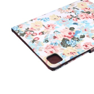 For iPad Pro 11 inch 2020 / 2021 PC + Left And Right Flowering Cloth Holster Wallet Card Holder With Dormancy(White Flower)