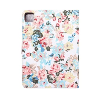 For iPad Pro 11 inch 2020 / 2021 PC + Left And Right Flowering Cloth Holster Wallet Card Holder With Dormancy(White Flower)