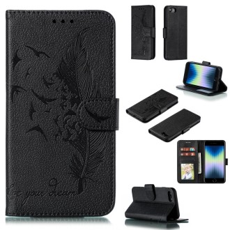 For iPhone SE 2022 / SE 2020 / 8 / 7 Feather Pattern Litchi Texture Horizontal Flip Leather Case with Wallet & Holder & Card Slo