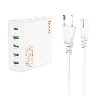 hoco C114A Vision PD 65W USB-C / Type-C + 4 USB Five Ports Fast Charger, Plug Type:EU Plug(White)