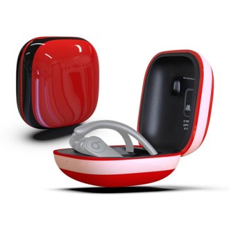 Mirror Surface Silicone + PC Wireless Earphone Protective Case for Beats Powerbeats Pro(Red+White)