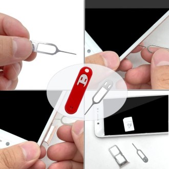 Eject Sim Card Tray Open Pins Needle Keychain Tool With Silicone Case(Red)