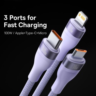 Baseus Flash Series II 1.2m USB + Type-C to Micro USB + 8 Pin + Type-C 100W Fast Charging Cable(Purple)