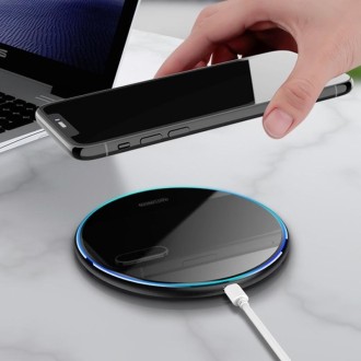 X8 15W QI Round Acrylic Mirror Wireless Charger(Black)