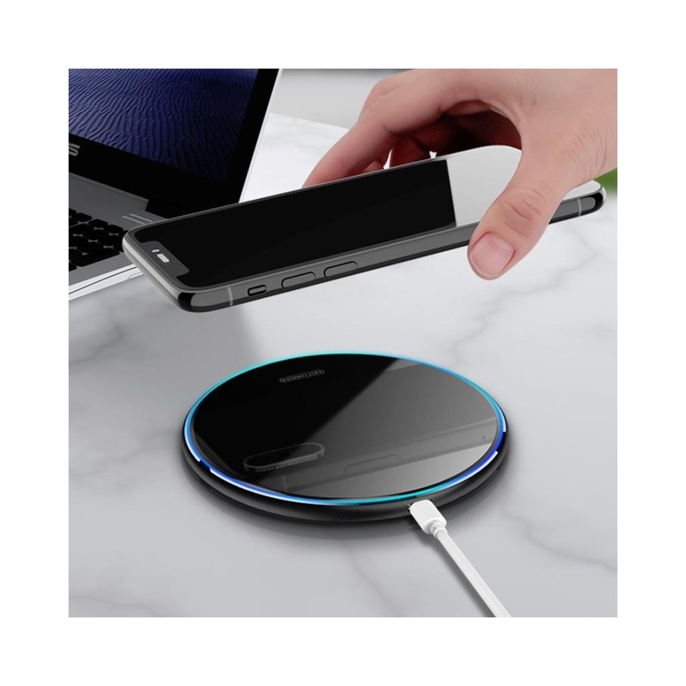 X8 15W QI Round Acrylic Mirror Wireless Charger(Black)