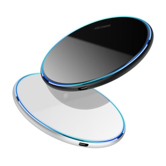 X8 15W QI Round Acrylic Mirror Wireless Charger(Black)