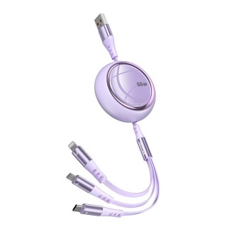 WK WDC-05 66W 3 in 1 USB to 8 Pin + Micro USB + USB-C / Type-C Retractable Fast Charging Data Cable, Length: 1.2m(Purple)