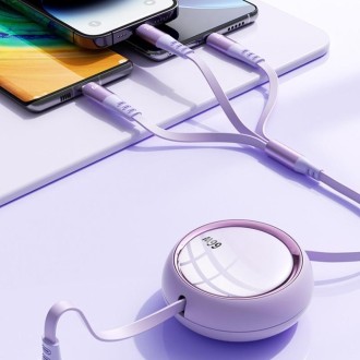 WK WDC-05 66W 3 in 1 USB to 8 Pin + Micro USB + USB-C / Type-C Retractable Fast Charging Data Cable, Length: 1.2m(Purple)