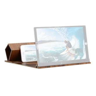 12 inch Original Wood Grain 3D Mobile Phone Screen Amplifier HD Video Desktop Folding Stand(HD Version (Coffee))