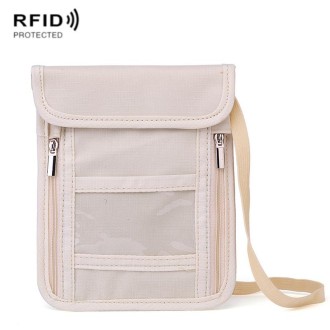 ZD-WM-06 RFID Hanging Neck Bag Passport Bag Anti-scanning Anti-magnetic Messenger ID Bag(Beige Yellow)