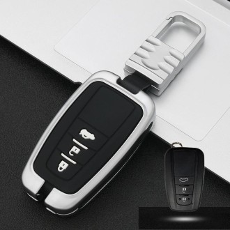 Car Luminous All-inclusive Zinc Alloy Key Protective Case Key Shell for Toyota C Style Smart 3-button (Silver)