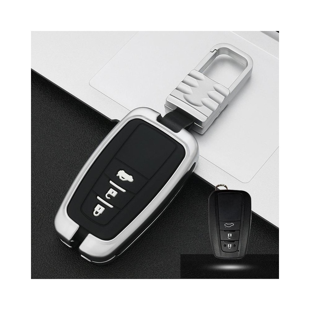 Car Luminous All-inclusive Zinc Alloy Key Protective Case Key Shell for Toyota C Style Smart 3-button (Silver)