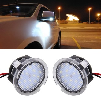 2 PCS DC 12V 2W 6000K 120LM 18-LED Side Rear View Mirror Puddle Lights Lamp for Ford 2013-2017 Explorer/2015-2017 Taurus/2015-20