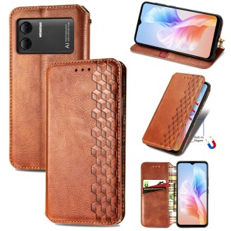 For DOOGEE X98 Pro / X98 Cubic Grid Pressed Magnetic Leather Phone Case(Brown)