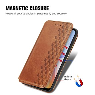 For DOOGEE X98 Pro / X98 Cubic Grid Pressed Magnetic Leather Phone Case(Brown)