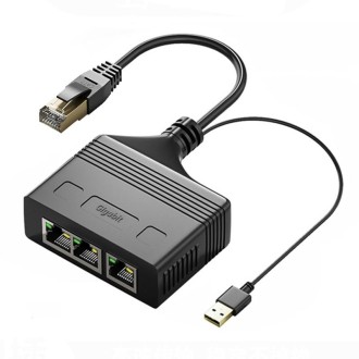 Male RJ45 3 in 1 Gigabit Network Splitter Cable Ethernet Network Coupler