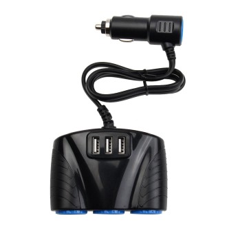 12-24V 3.1A 3 USB Ports & 3 Car Cigarette Lighter Sockets Car Charger