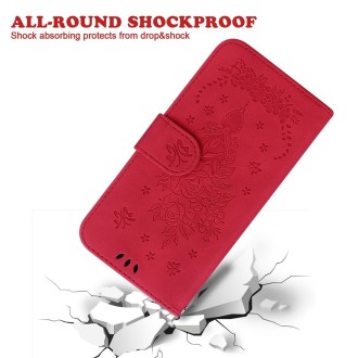 For Xiaomi Redmi Note 13 Pro 5G Butterfly Rose Embossed Leather Phone Case(Red)