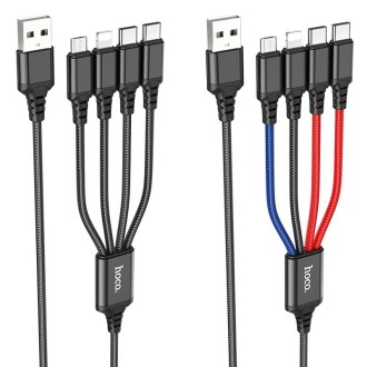 hoco X76 4 in 1 2A Dual USB-C/Type-C +8 Pin + Micro USB Super Charging Cable,Length: 1m(Black)